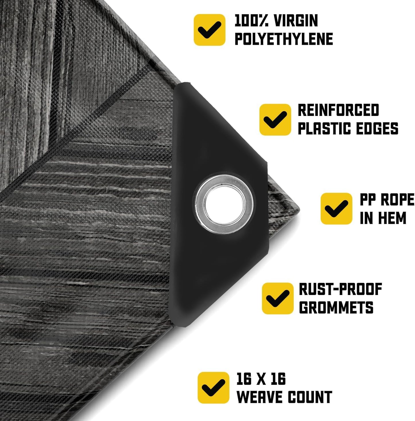 Core Tarps Extreme Heavy Duty 20 Mil Tarp Cover, Waterproof, UV Resistant, Rip and Tear Proof, Poly Tarpaulin with Reinforced Edges for Roof, Camping, Patio, Pool, Boat (Grey Wood/Black 10′ X 12′)