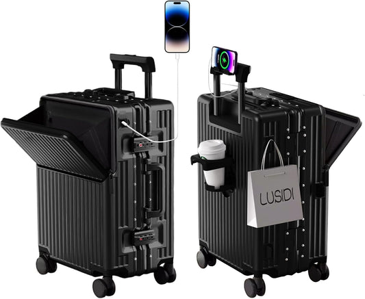 Hard Shell Luggage 24 Inch Travel Luggage, Carry-On Luggage Spinner TSA with Lid, ABS Aluminum Frame，Lightweight Travel Luggage 20'' 24'' 26''Carry-On (upgraded black, 24 inch)