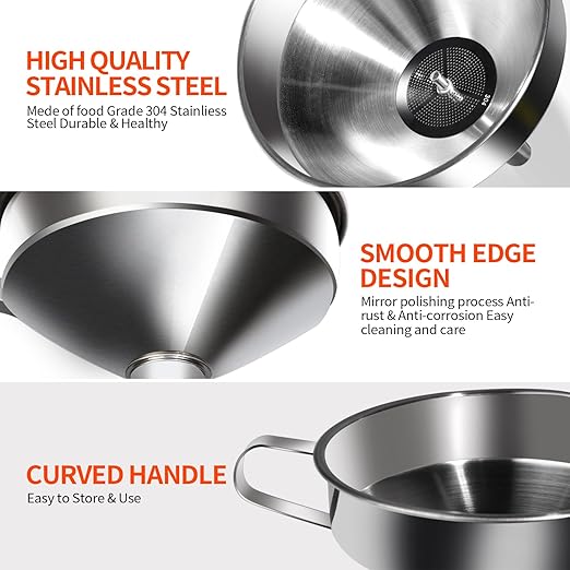 YGDZ Stainless Steel Funnel, Large Food Grade Metal Funnel - Image 3