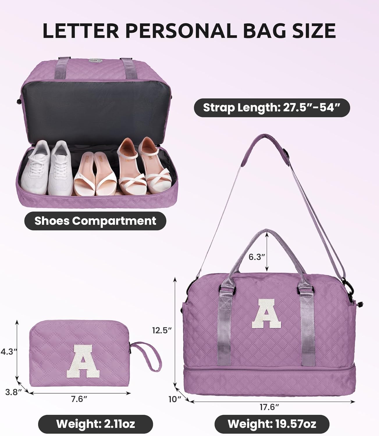 Gifts for Girls-Teen Weekender Bags, Personalized Weekender Bag, Monogram Overnight Bag, Letter Travel Bag with Makeup Bag，Personalized Gift Idea for Women Her (Letter G)