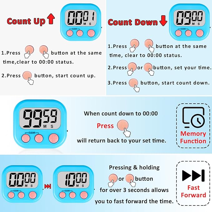 ZILLEEN 6 Pack Kitchen Timers for Cooking Digital Classroom Timers for Kids - Image 9