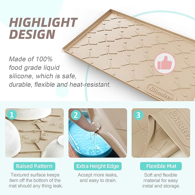 SIKADEER 28" x 19" Under Sink Mat Waterproof, Silicone Mat Kitchen Drawer Shelf - Image 4