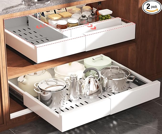 Seinloes 2 Pack Pull Out Cabinet Organizer Expandable Width and Depth, Slide by Seinloes