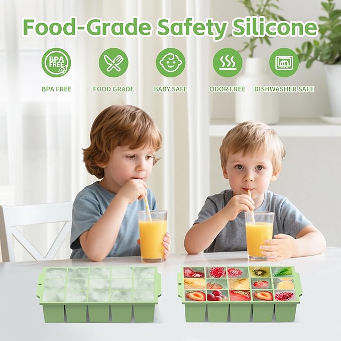 Silicone Ice Cube Tray with Locks Lids 4 Pack, Easy Release Flexible 15 Square - Image 3