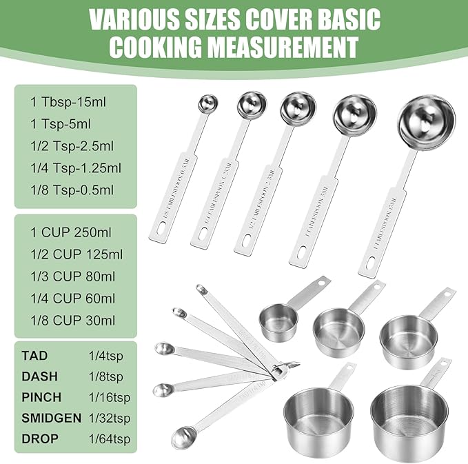 Measuring Cups and Spoons Set of 16, 5 Nesting Metal Measuring Cups and 5 - Image 3