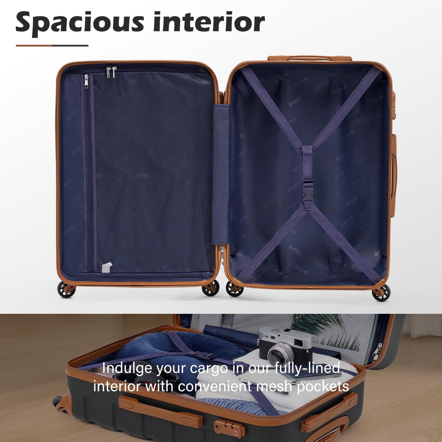 Coolife Luggage 4 Piece Set Suitcase Spinner Hardshell Lightweight TSA Lock