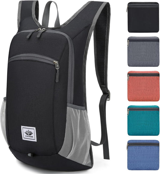 Esup 15L Lightweight Hiking Backpack Foldable Small Travel Backpack Packable Camping Backpack for Women Men (Black)