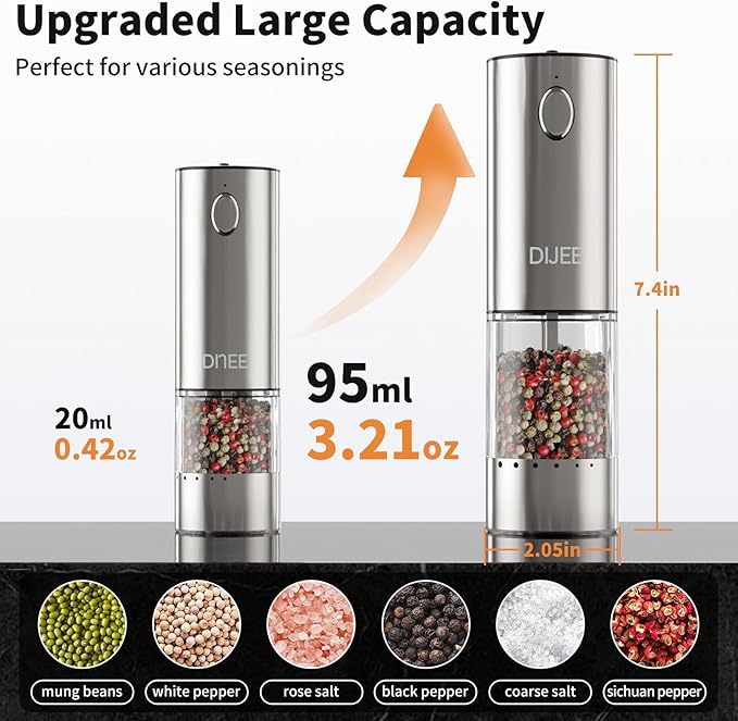 Electric Salt and Pepper Grinder Set, USB Rechargeable Pepper Mill - Image 6