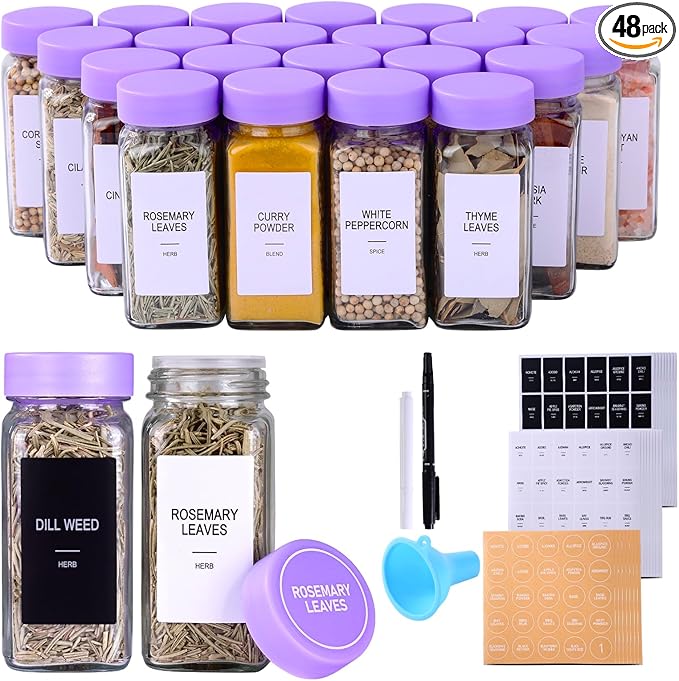 48 Glass Spice Jars with Labels, Spice Jar Set, 4oz Spice Containers, Seasoning by Unknown