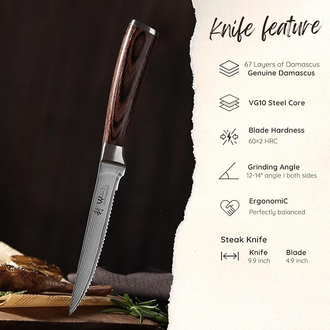 Wakoli EDIB 4-Piece Damascus Steak Knife Set – Professional Dining Kitchen - Image 6