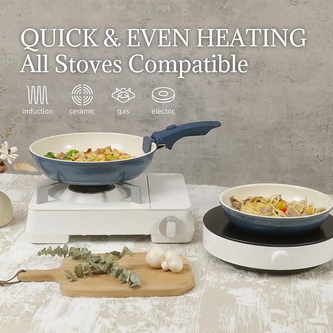 8Pcs Pots and Pans Set Nonstick Ceramic Cookware Set Removable Handle Induction - Image 5