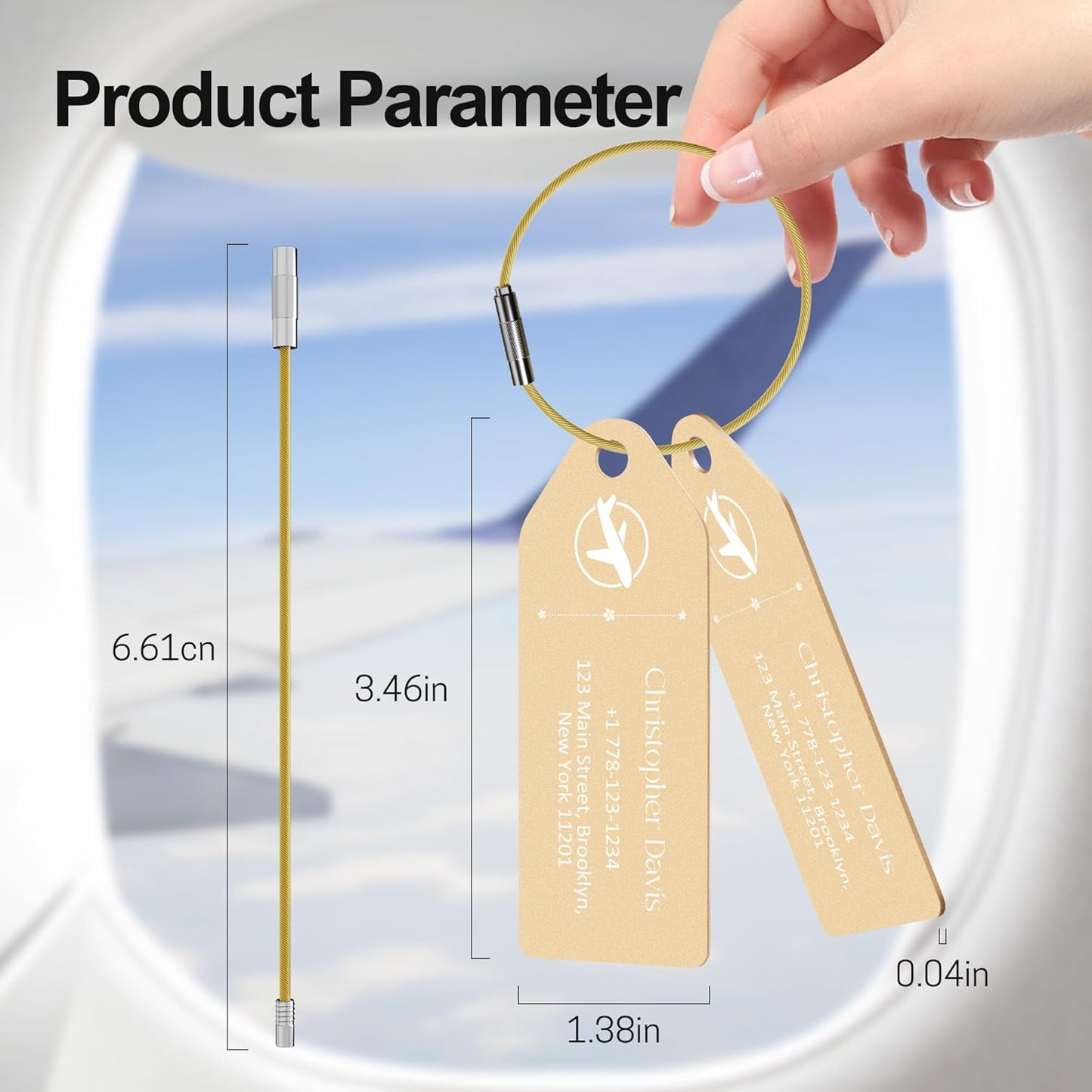 4 PCS Personalized Metal Luggage Tag – Personalized Engraved Suitcase Tag, Backpack Tag, with Matching Color Strap, Waterproof Suitcase Name Badge – Ideal Corporate Gift & Travel Accessory (Yellow)