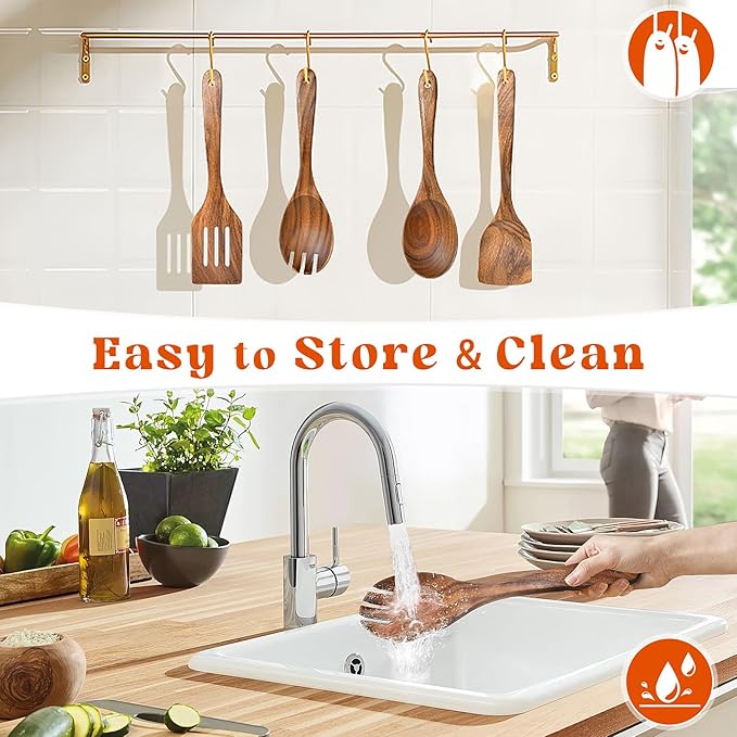 4Pcs Wooden Spoons for Cooking, Acacia Wood Kitchen Utensils Set for Nonstick - Image 5