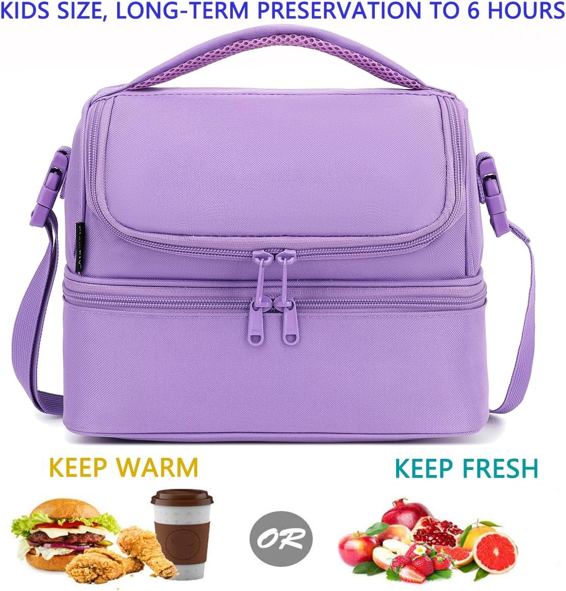 FlowFly Double Decker Cooler Insulated Lunch Bag Large Tote for Boys, Girls, Men, Women, with Adjustable Strap,Purple