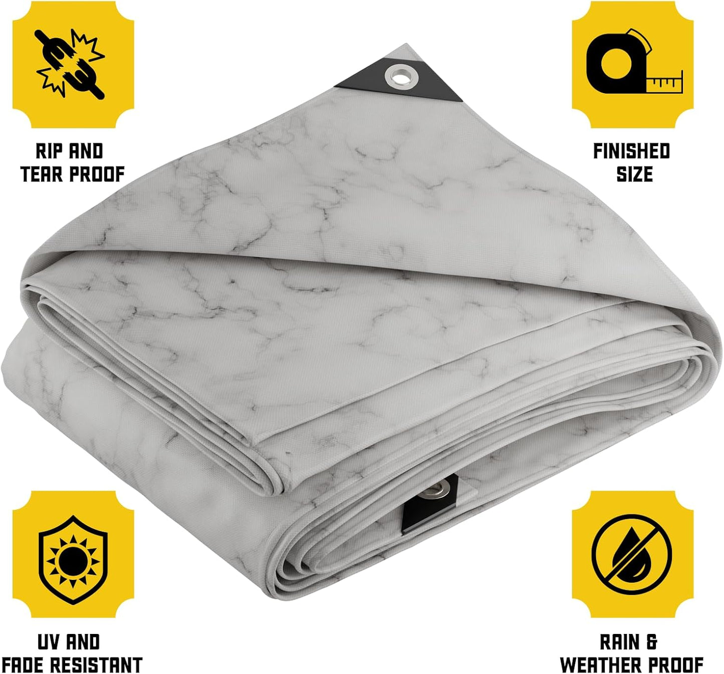 Core Tarps Extreme Heavy Duty 20 Mil Tarp Cover, Waterproof, UV Resistant, Rip and Tear Proof, Poly Tarpaulin with Reinforced Edges for Roof, Camping, Patio, Pool, Boat (Marble/White 20′ X 20′)
