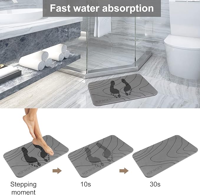 JUERLEN 2 Pack Diatomaceous Earth Shower Mat, Stone Bath Mat, Nonslip Super - Image 4