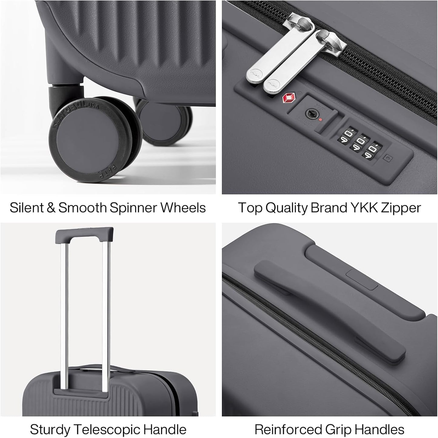 mixi 26 Inch Large Checked Luggage PC Hardshell Suitcases with Wheels for Travel Woman Men, Rock Gray