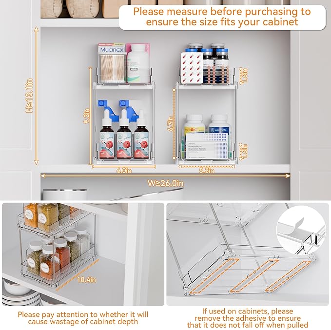 Yieach 4 Pack 2 Tier Vertical Spice Rack Pull Out, 10.4'' Deep Narrow Slide Out - Image 2