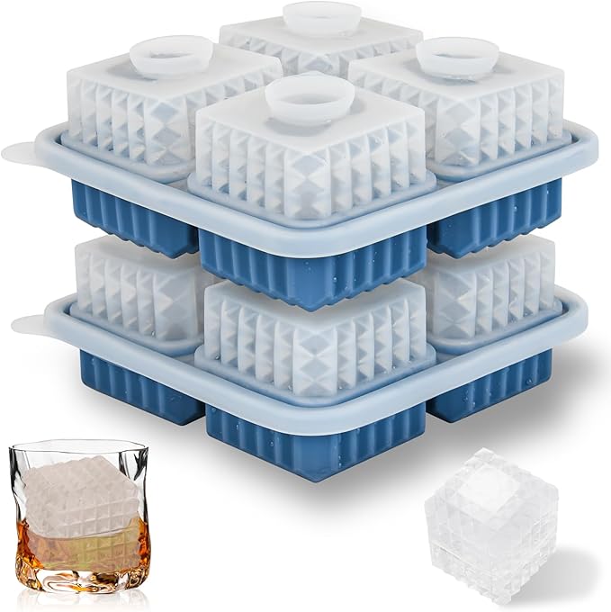 2 Pack Whiskey Ice Cubes Mold, Silicone Ice Cube Trays by Aibirui