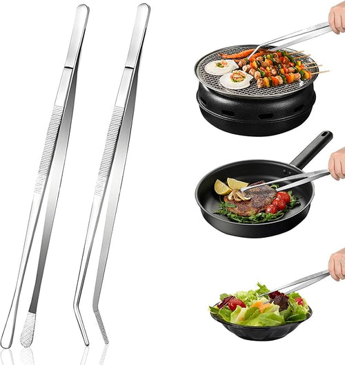 12-Inch 2-in-1 Kitchen Tongs Set, Round & Curved Stainless Steel BBQ Tongs by HomePage