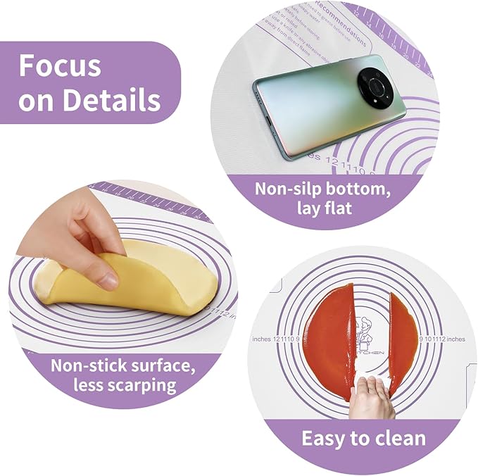 Silicone Mat for Baking, Non Stick Silicone Pastry Mat for Dough Pie Crust - Image 4