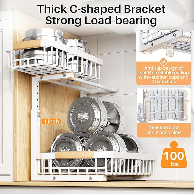PXRACK Under Sink Organizer, Adjustable Height, 2 Tier Pull Out Under Cabinet - Image 6