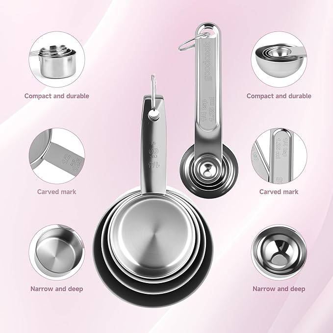Measuring Cups and Spoons Set, Stainless Steel 8 Piece Nesting Measuring Tools - Image 7