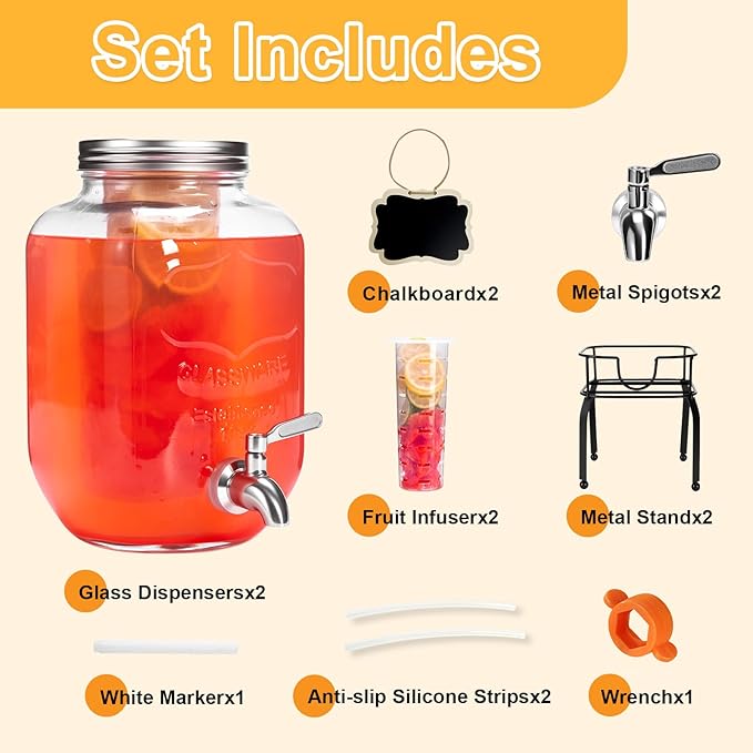 2 Pack1 Gallon Glass Drink Dispensers - Image 4