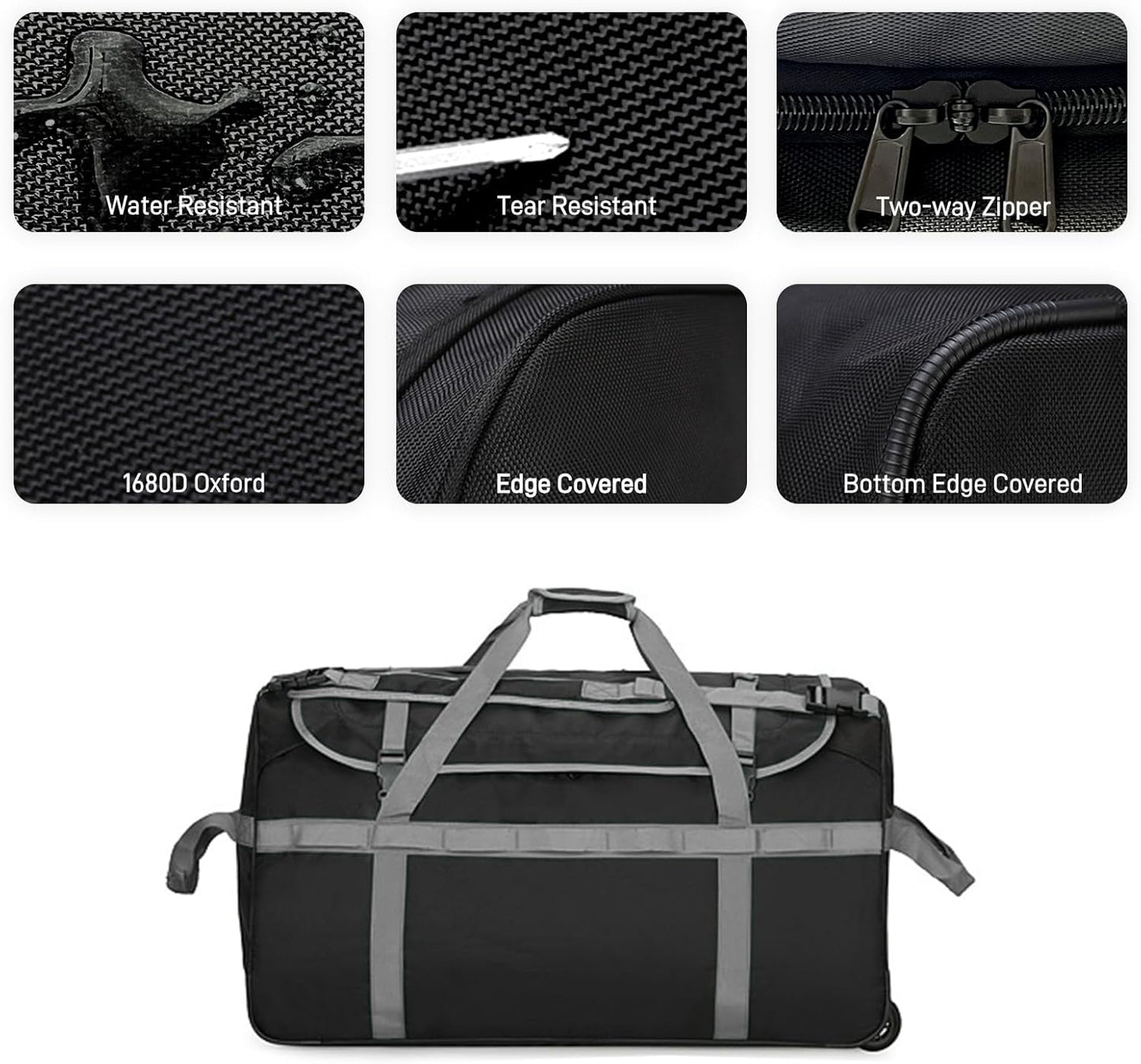 Foldable Rolling Duffle Bag with Wheels, 85L Extra Large Wheeled Travel Duffel, Waterproof Collapsible Weekender Luggage with Rollers for Storage Camping Sports Outdoor, Gray