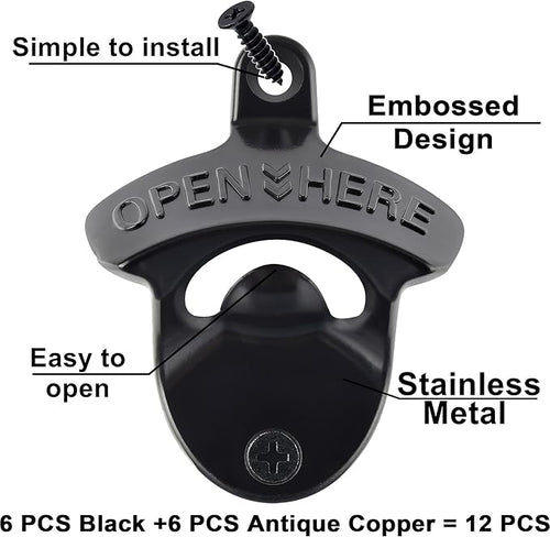 12 Packs Antique Copper Wall Mount Bottle Opener Bulk, Old Fashioned Beer Top - Image 2