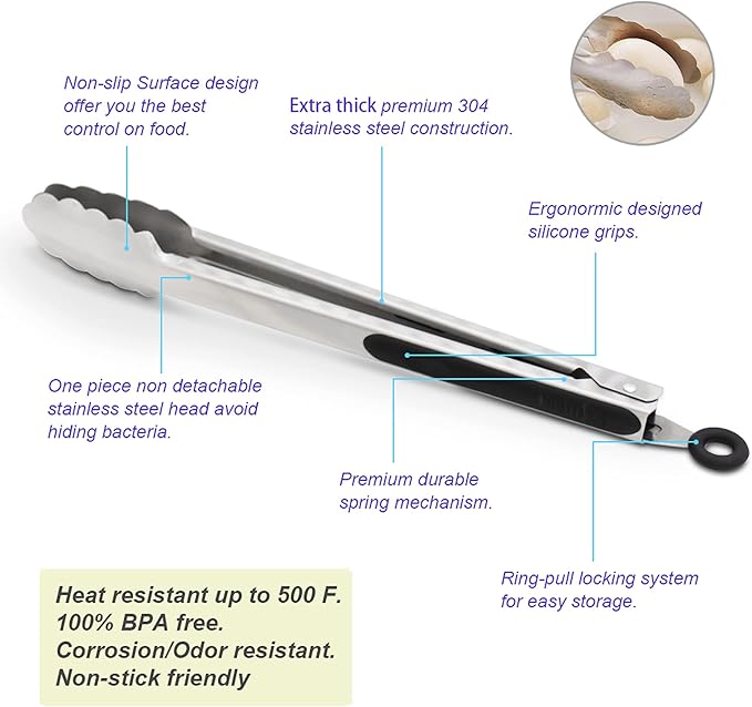 304 Stainless Steel Kitchen Cooking Tongs - Image 5