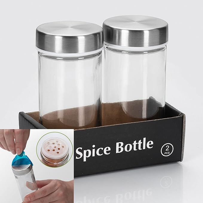 2 Pcs Glass Spice Jars/Bottles - 3oz Empty Round Spice Containers - Image 2
