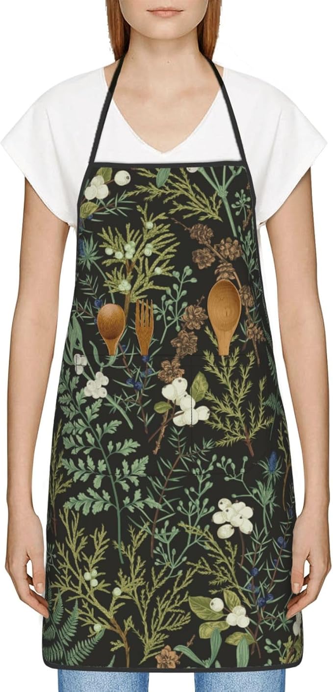 Botanical Print Floral Oven Mitts Pot Holders Farmhouse Cooking Apron Set of 5 - Image 6