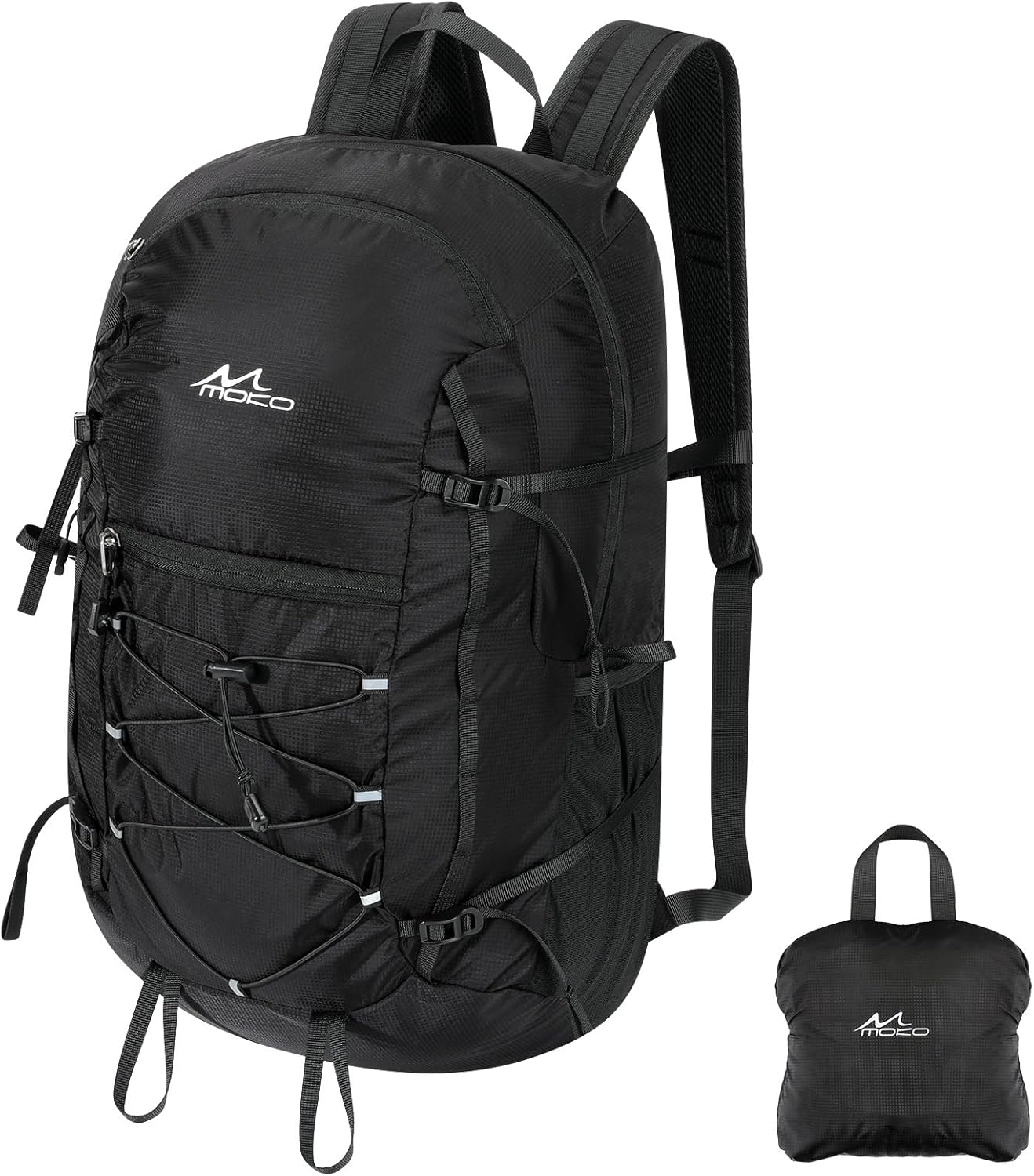 MoKo Hiking Backpack, 40L Large Capacity Camping Backpack with Multiple Pockets, Tear-Resistant Travel Daypack for Men Women, Packable and Lightweight Hiking Daypack for Travel Camping Outdoor, Black
