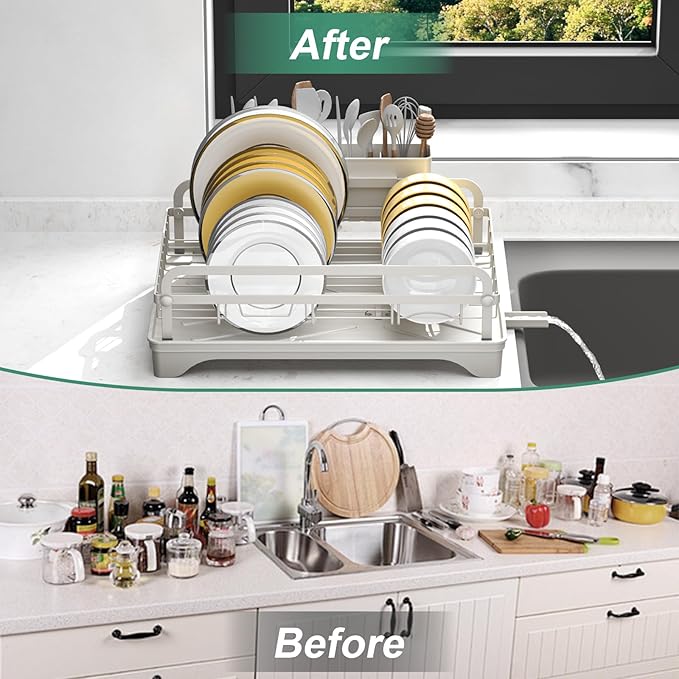 Dish Drying Rack, Dish Racks for Kitchen Counter, Metal Dish Drainer - Image 7