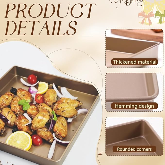 11 Inch Square Cake Pan, 2 Inch Deep Baking Pan Nonstick Cookie Sheet Brownie - Image 3