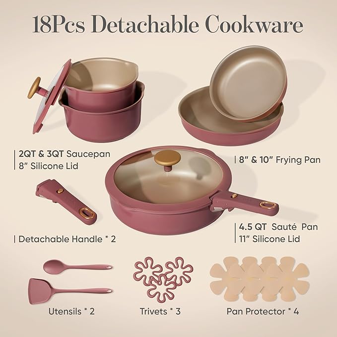 CAROTE 18Pcs Pots and Pans Set, Titanium kitchen Pan Set, Nonstick Cookware Set - Image 2