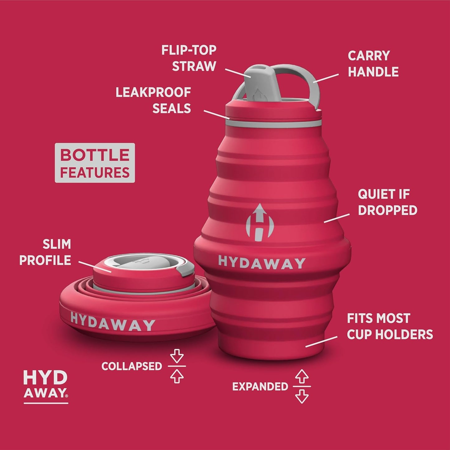 HYDAWAY 17oz Collapsible Water Bottle - BPA-Free, Leakproof, Lightweight, and Space-Saving - Perfect for Travel, Hiking, and Everyday Hydration