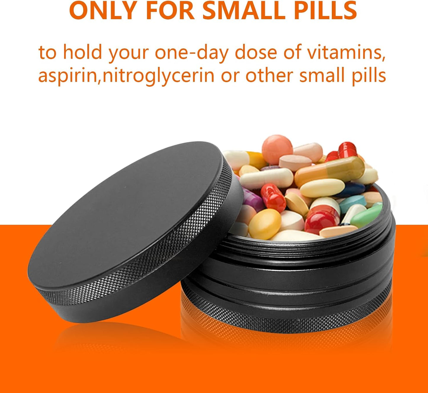 Small Pill Case - Portable Waterproof Small Pill Box for Daily Medicine - Versatile Storage for Travel, Camping, Hiking - Aluminium Alloy Round Container (Black)