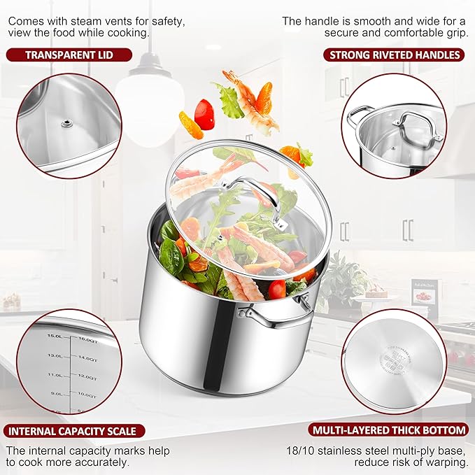 Herogo 16-Quart 18/10 Stainless Steel Stock Pot - Image 3