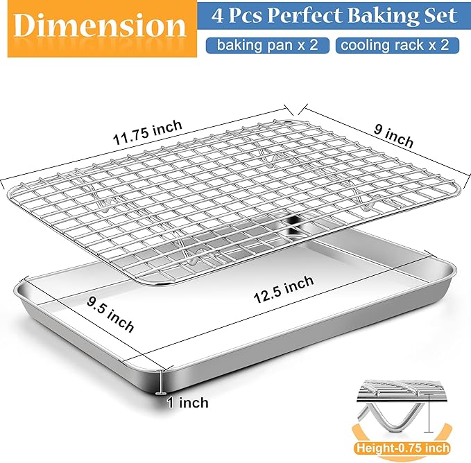 TeamFar Baking Pan with Rack Set, Stainless Steel Cookies Sheet Baking Tray Pan - Image 2
