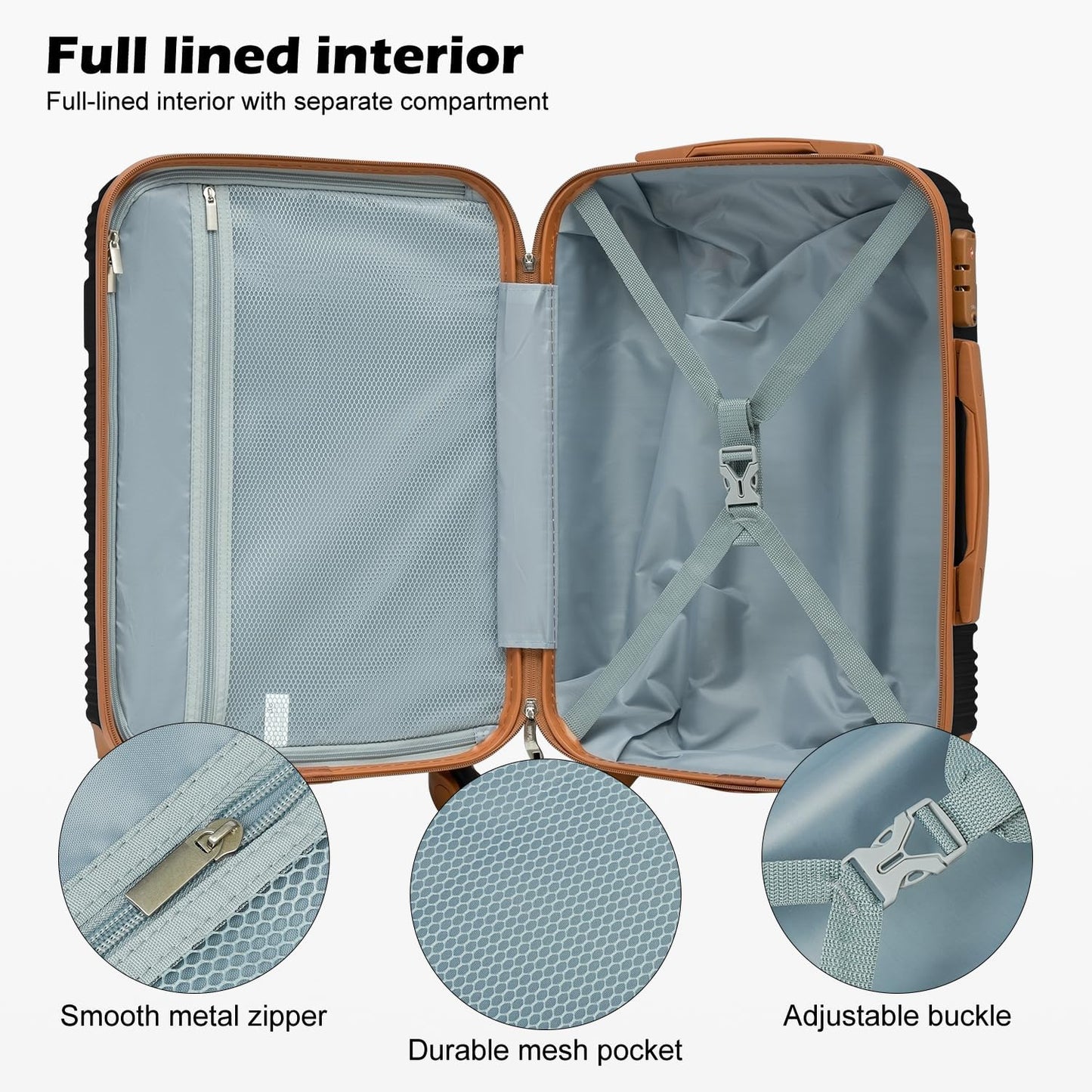 LONG VACATION 6 Piece ABS+PC Hardshell Luggage Set with Spinner Wheels, Lightweight suitcase set with TSA Lock & YKK Zipper