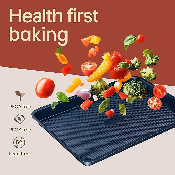 Diamond Bottom Cookie Sheet Set of 2, Nonstick Blue Carbon Steel Baking Pans - Image 7