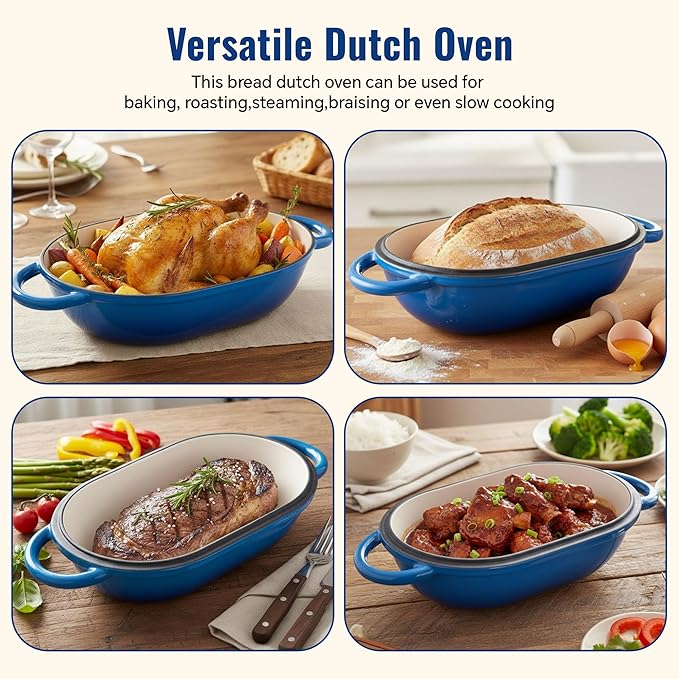 2 QT Oval Dutch Oven for Bread Baking, Enamelled Cast Iron Bread Oven for - Image 7