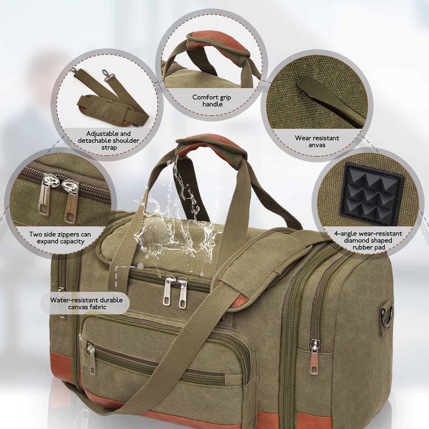 Men'S Duffle Bag For Travel, Expandable Canvas Duffel Bags Overnight Weekend Gym Carry On Luggage Bag For Men(Green)
