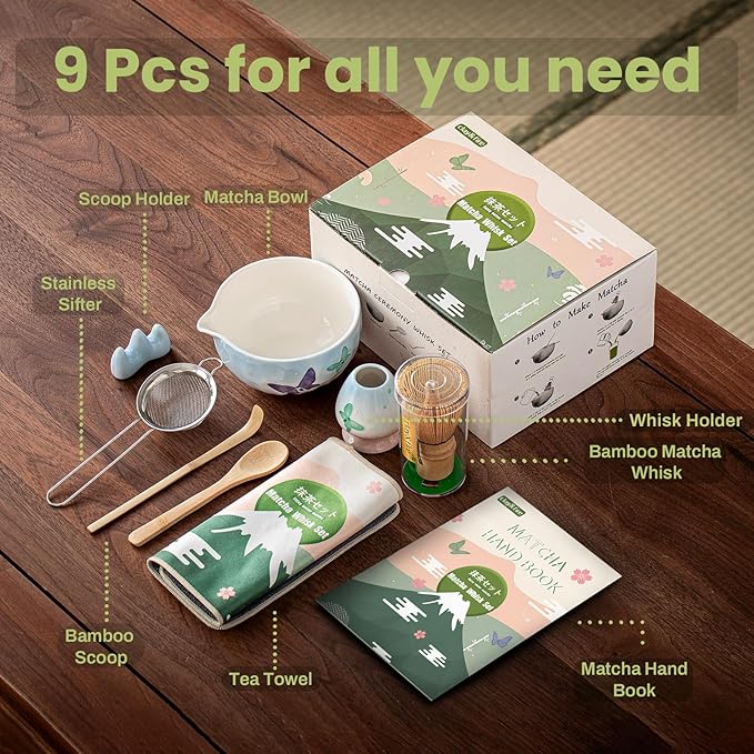 Clay&Fire Matcha Whisk Set，9 Pcs Ceramic Matcha Set, 15 OZ Matcha Bowl - Image 6