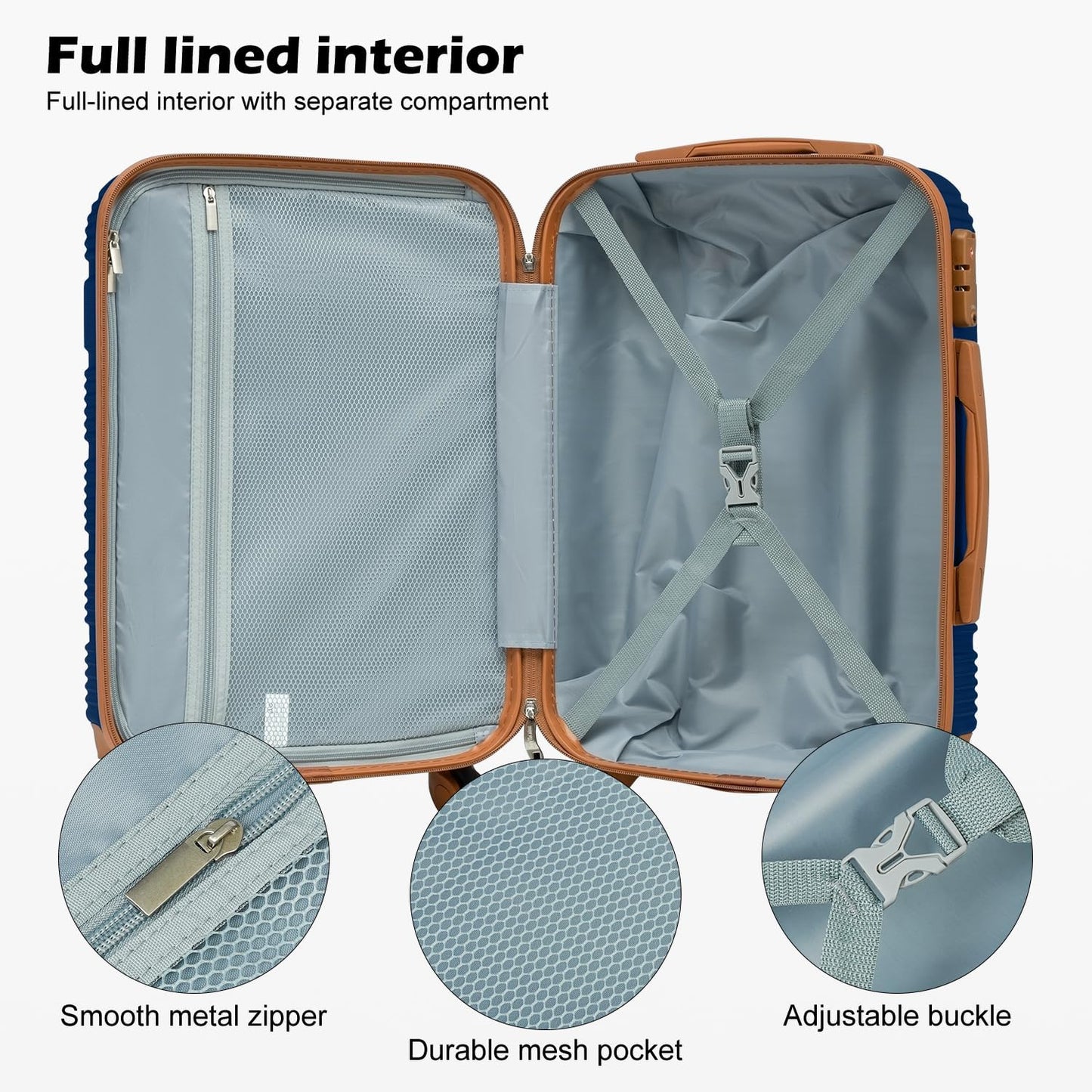 LONG VACATION 6 Piece ABS+PC Hardshell Luggage Set with Spinner Wheels, Lightweight suitcase set with TSA Lock & YKK Zipper