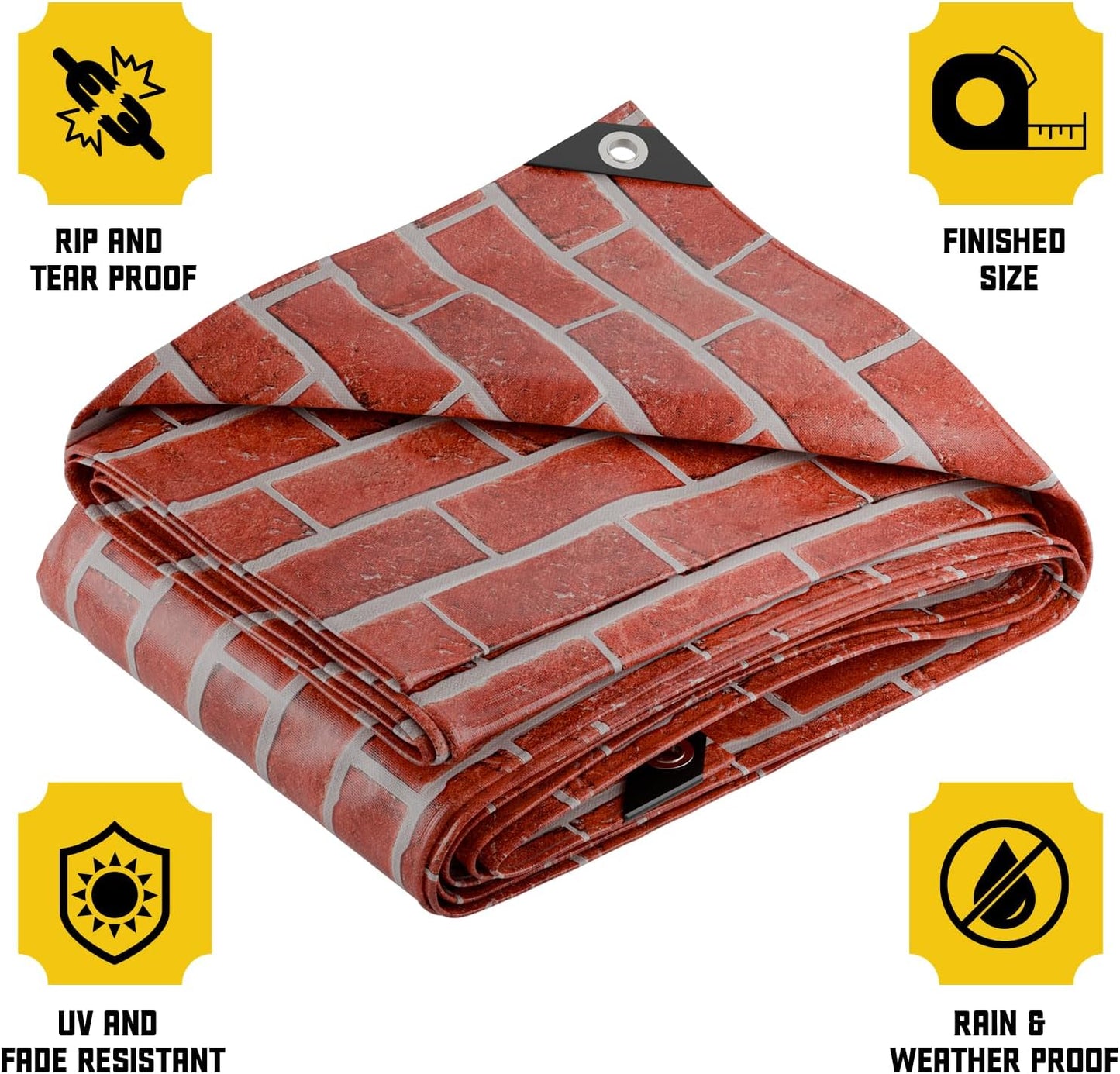 Core Tarps Extreme Heavy Duty 20 Mil Tarp Cover, Waterproof, UV Resistant, Rip and Tear Proof, Poly Tarpaulin with Reinforced Edges for Roof, Camping, Patio, Pool, Boat (Bricks/Black 8′ X 10′)