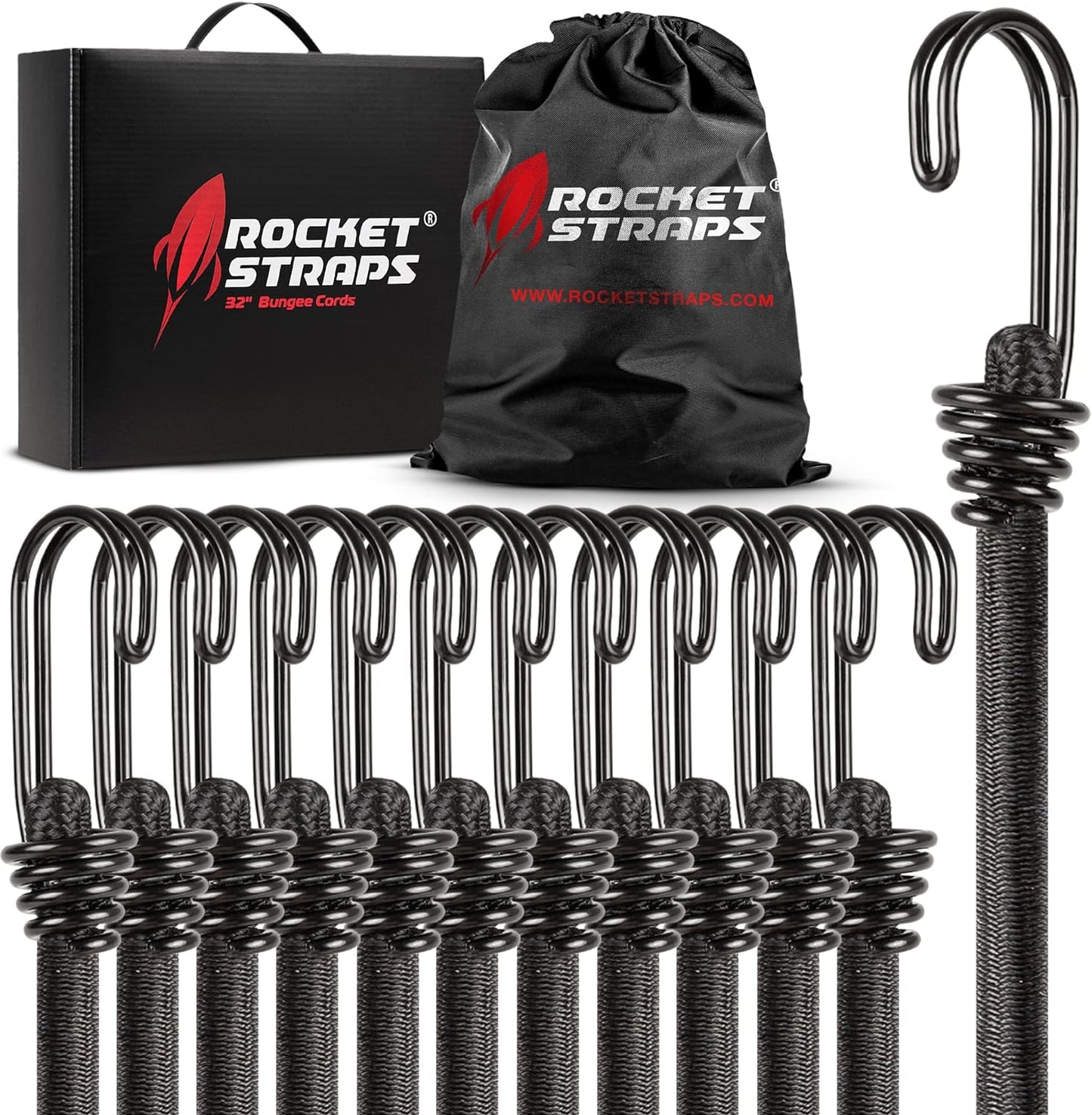 Ultimate Outdoor Bungee Cord Assortment - Heavy Duty Set of 12 Bungee Cords Double-J Hooks - Elastic Straps for Camping, Securing, and DIY and Multipurpose… (48")