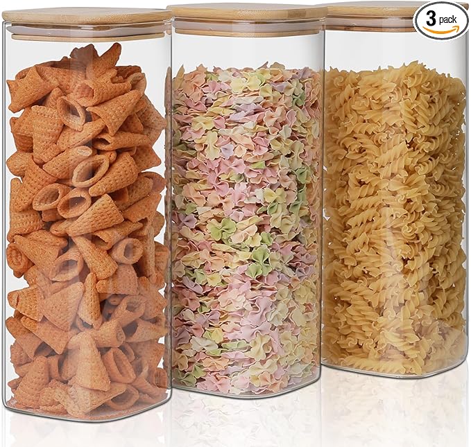 Glass Food Storage Jars 76 oz Set of 3, Glass Storage Containers Clear Glass by Liuruiyu